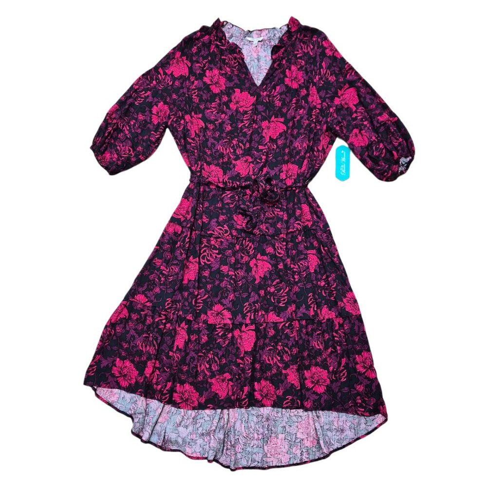 Pioneer Woman Ruffle Neck Midi Dress Women's Size 1X, 2X Tiered Puff Sleeves Red